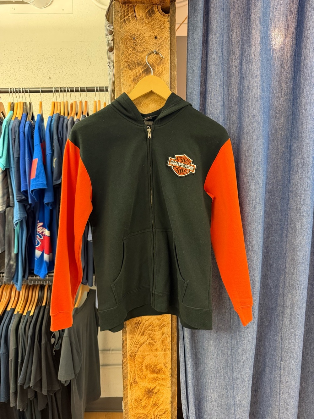 Harley-Davidson Black womens Hoodie with Orange Sleeves
